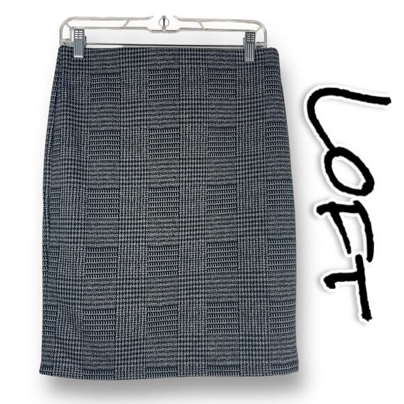 New Loft Gray Black Check Pencil Skirt Elastic Waist Womens Size Small - Picture 1 of 12